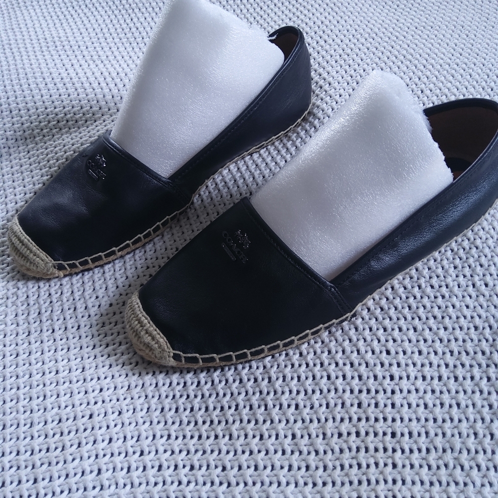 Black Leather Coach Rhodelle Espadrilles Size 9.5